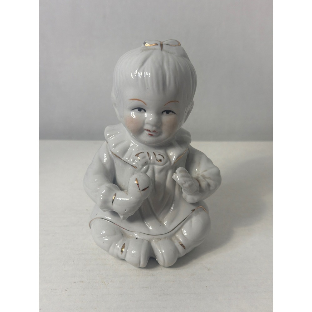 Vintage White Piano Baby Trimmed in Gold Figurine